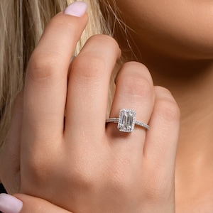 Round Brilliant Lab Grown Diamond 6 Prong Hidden Halo Engagement Ring