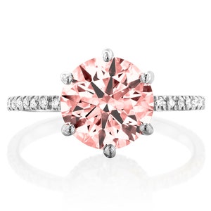 Pink Round Diamond Unique Engagement Ring Lab Grown Fancy Pink Baby