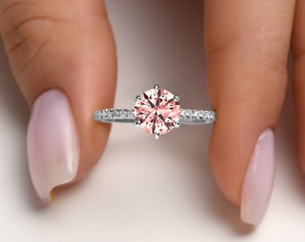 Pink Round Diamond Unique Engagement Ring Lab Grown Fancy Pink Baby