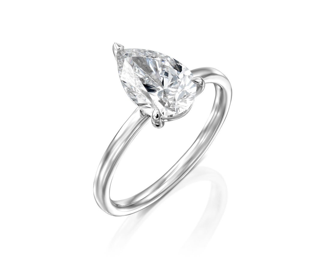 1.5 Carat Pear Shaped Lab Grown Diamond Promise Ring H SI1 Etsy
