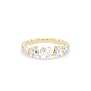 Multi-Shape Smaragd Schliff Diamant Eternity Ehering, Mix Cut Ring, Oval und Pear Marquise Princess Cut Ehering