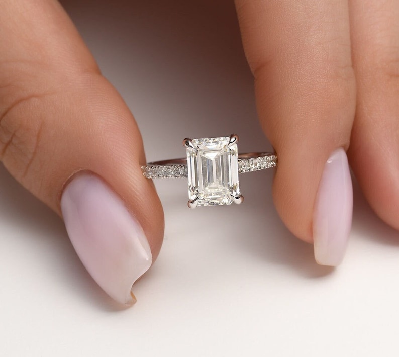 3 Carat Emerald Cut Engagement Ring, 3 CT Emerald Diamond Ring, Lab Grown Diamond Engagement