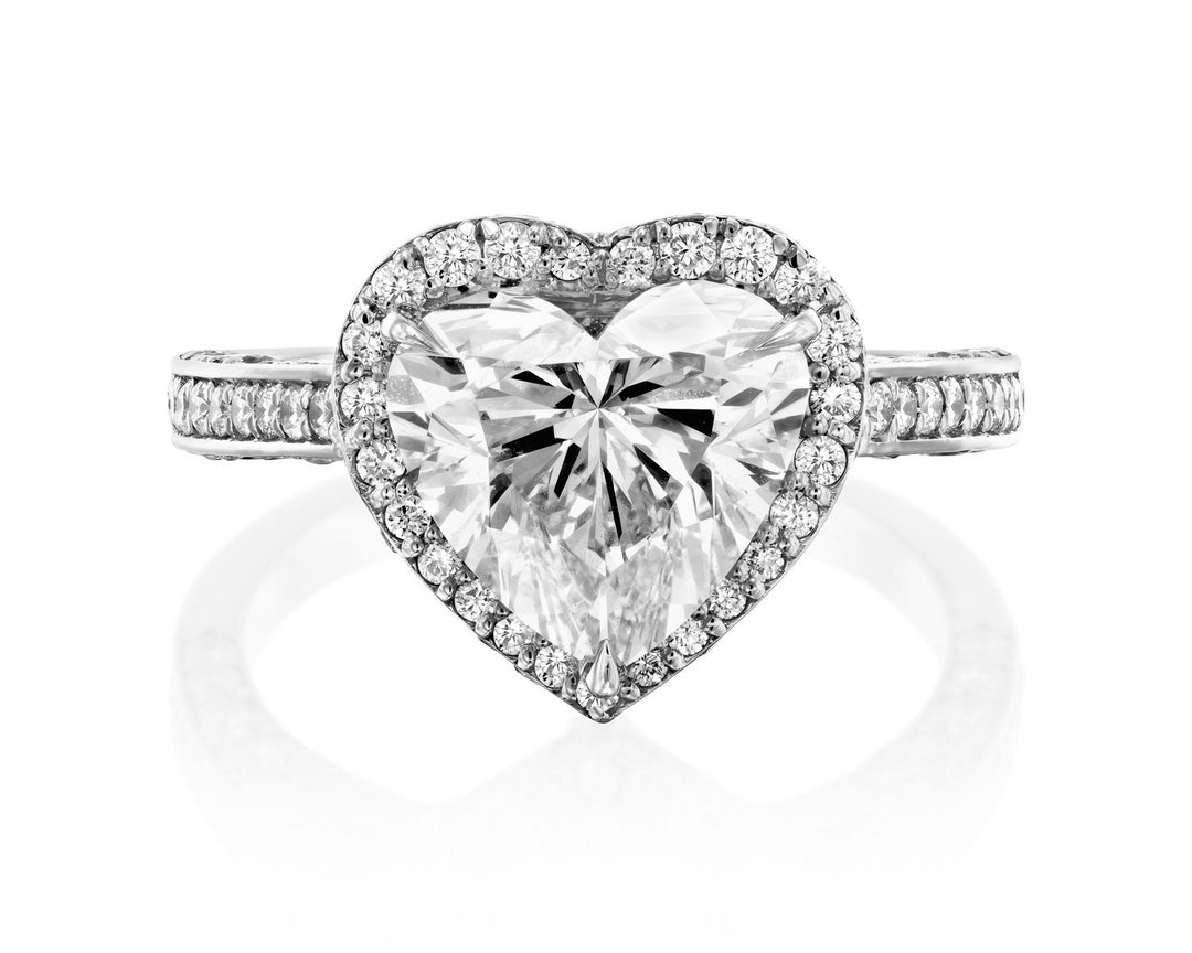 4 Carat Heart Lab Grown Diamond Pave Ring White Gold Heart Etsy