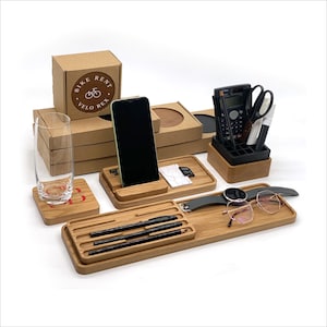 Office desk accessories, Wooden desktop organizer, Corporate Gift for executive, boss or employees, Wood desk storage, Gifts with logo