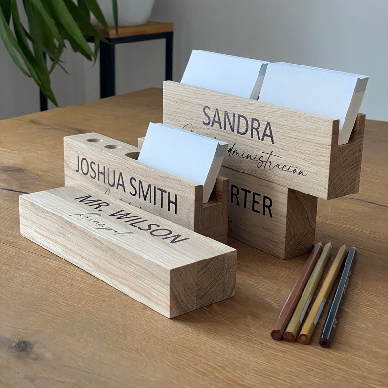 Wood Business Card Holder, Personalized Desk Name Plate, Wood Desk Organizer, Desk Name Plates, Custom Name Plaque, Wooden Office Gift image 5