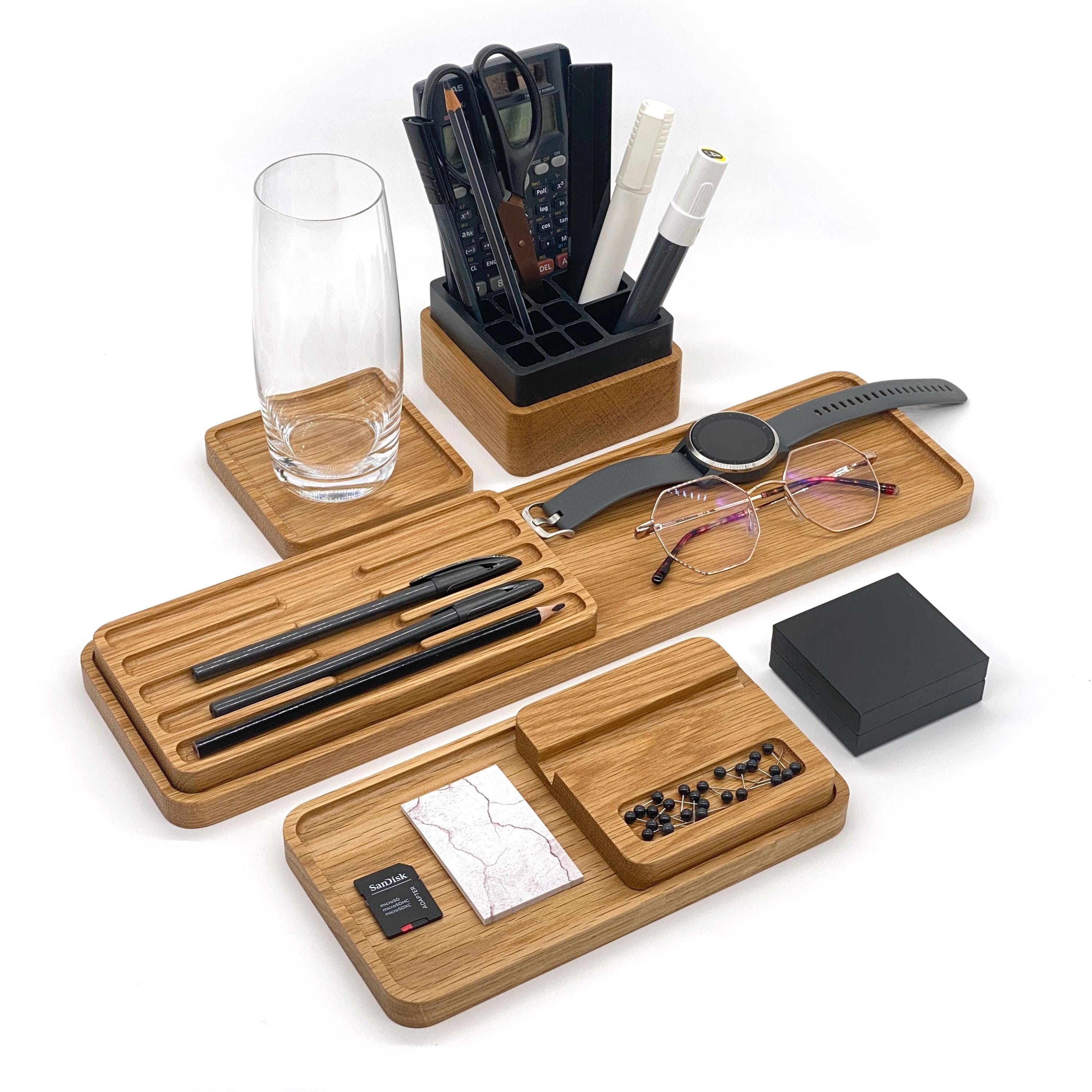 Desktop organizer, Wood desk organizer for men and woman, Wooden pen holder and desktop storage in office or work from home table accessory