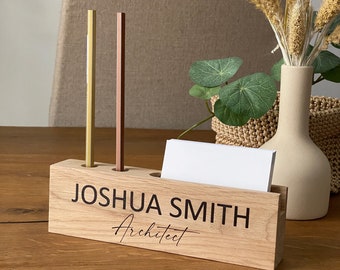 Wood Business Card Holder, Personalized Desk Name Plate, Wood Desk Organizer, Desk Name Plates, Custom Name Plaque, Wooden Office Gift
