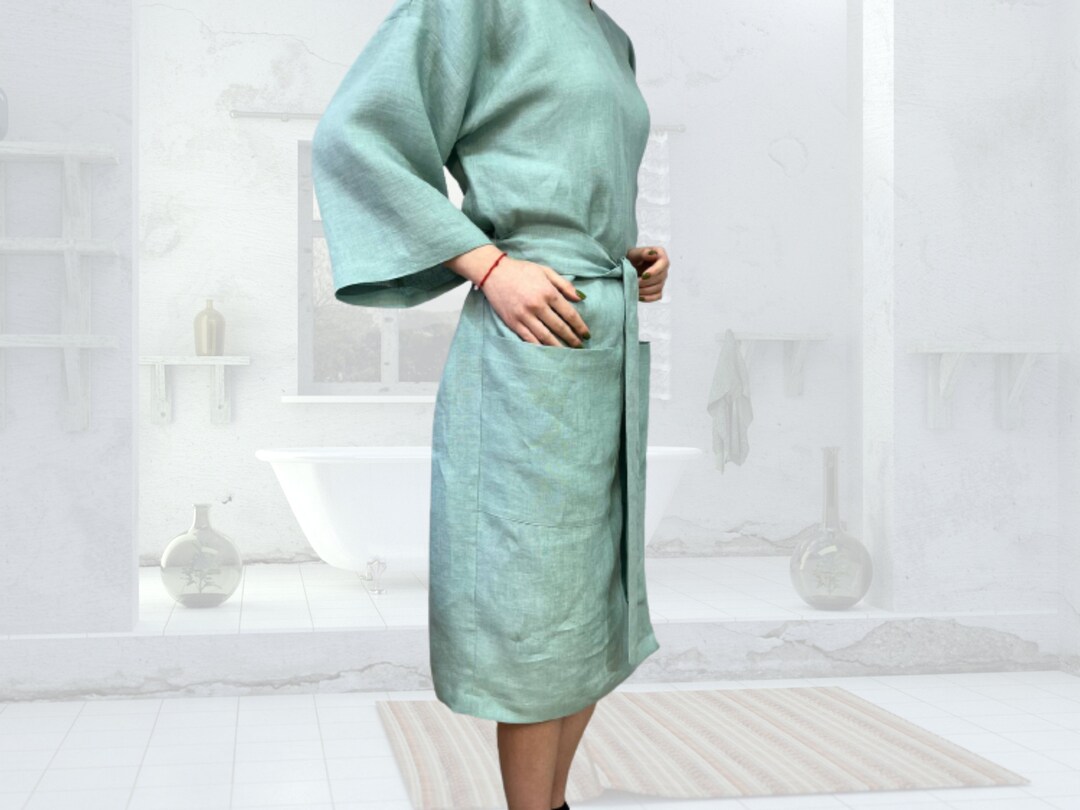 Women's Linen Robe Made in Kimono Style. Linen Kimono Robe. Linen ...