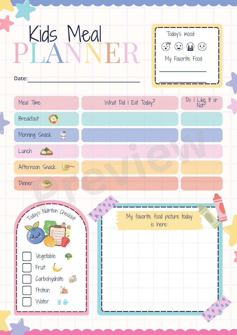 Kids Meal Planner Printable | Daily Food Tracker for Kids | Fun ...