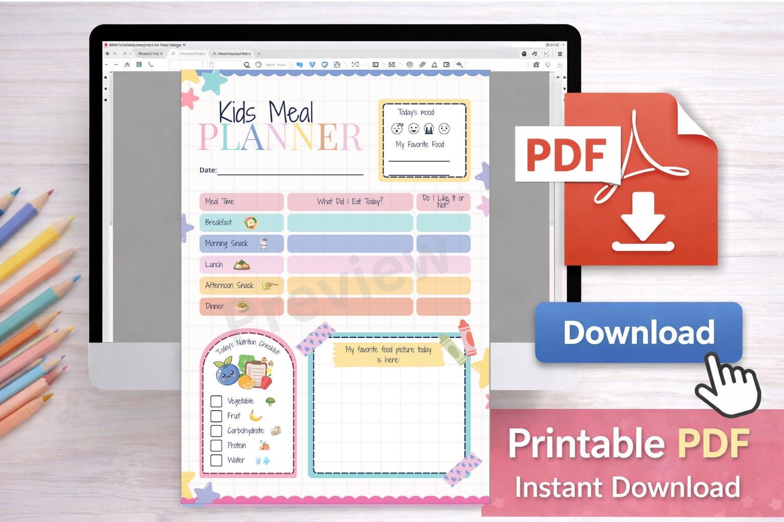 Kids Meal Planner Printable | Daily Food Tracker for Kids | Fun ...