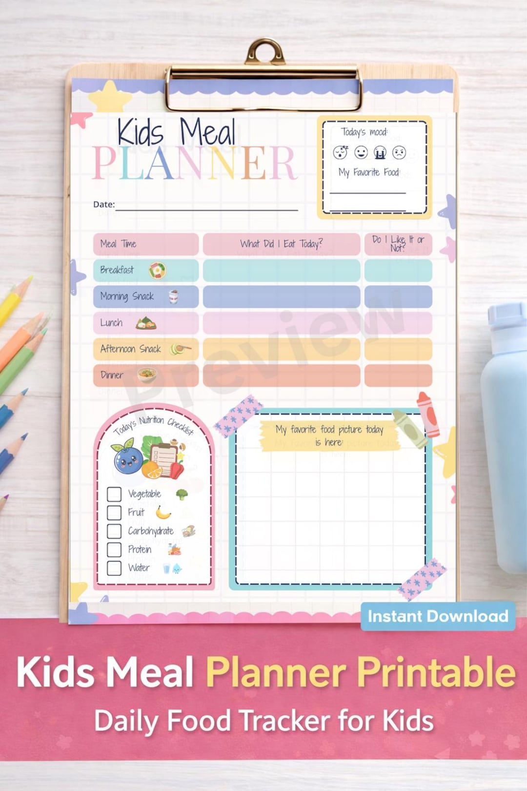 Kids Meal Planner Printable | Daily Food Tracker for Kids | Fun ...
