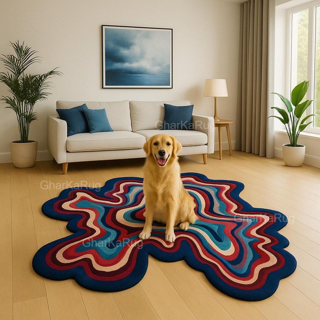 Hand-tufted Modern Ripple Rug | Custom Abstract Wool Carpet Colorful ...