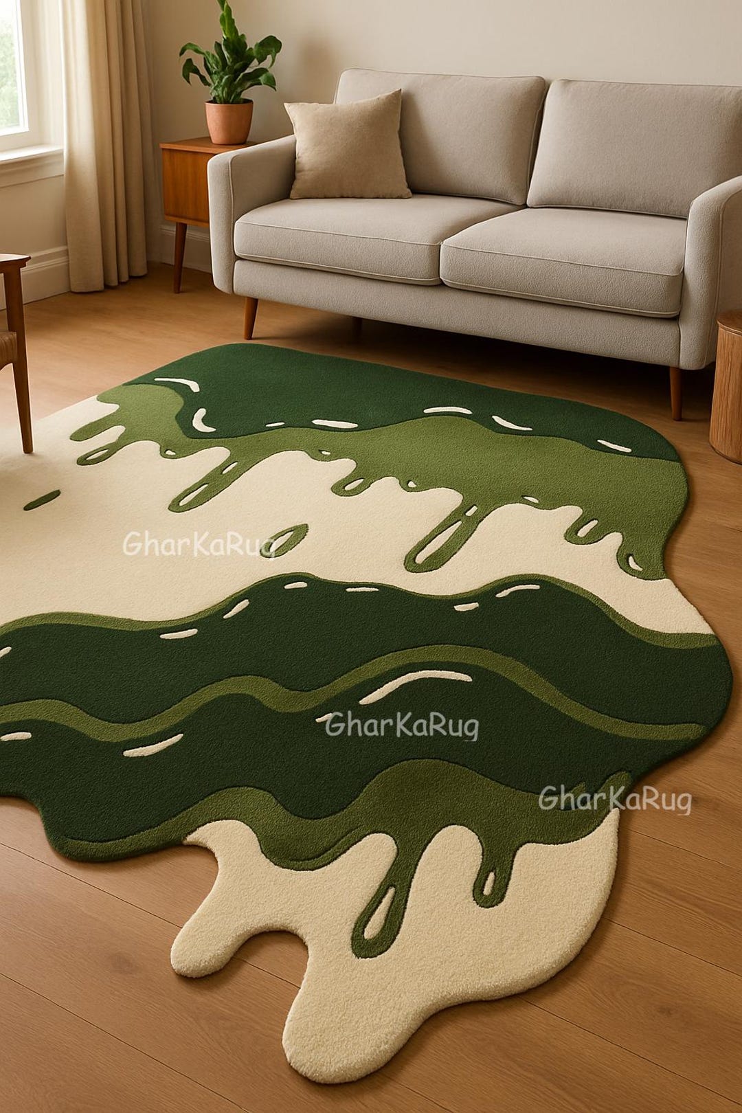 Toom Rug Drip Handmade Green Melting Rug | Drip Design Irregular Shape Carpet ...