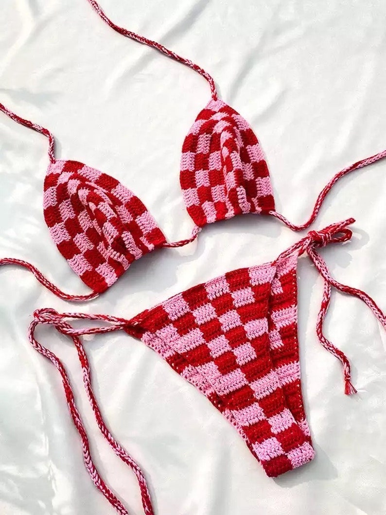Y2k Knit Swim Bikini Set Kylie Jenner Crochet Bikini Set Etsy Australia