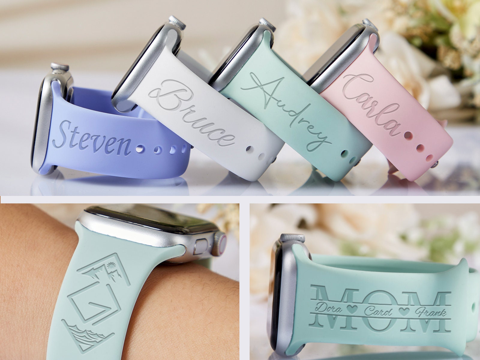  6 Packs Cartoon Engraved Bands Compatible with Apple