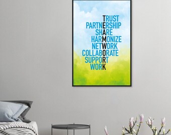 Praca zespołowa wydruk Motywująca sztuka ścienna Plakat do dekoracji biura Inspirujący wydruk ścienny Wartości firmy Sztuka biurowa Motywujące cytaty