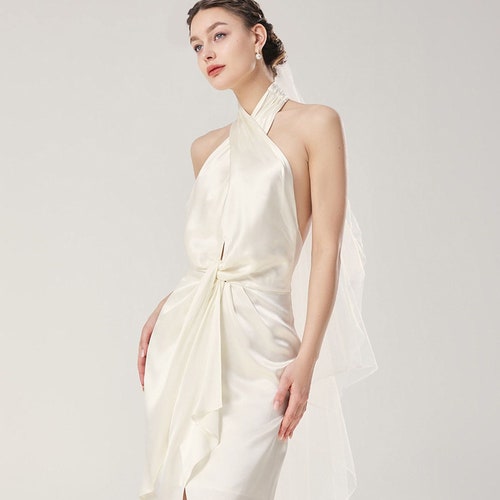 open back wedding guest dresses Dress, Simple Wedding Dress, White Silk Wedding Dress, Wedding Dress, Bridesmaid Dress Perfect for formal occasions Backless Wedding Guest Dresses |