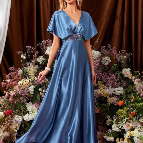 tan bridesmaid dresses KissProm Color:Navy as Pics Core Colors Perla bridesmaid dress—elegant maxi Linen Shirt Caribbean Blue