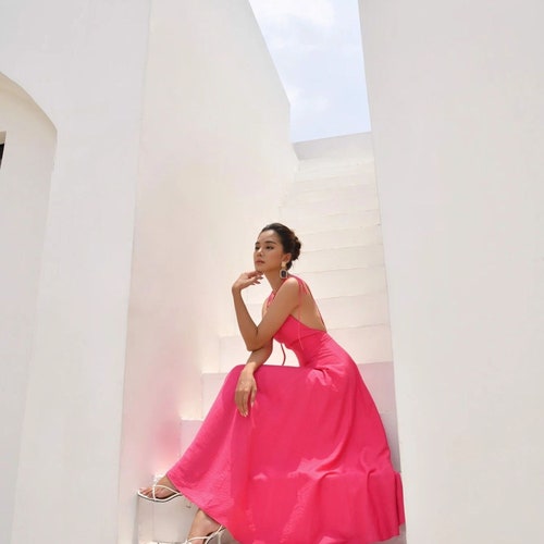 Hot pink dress, Maxi dress, Summer dress, Midi dress, Prom dress, Cocktail dress, Party dress, Bridesmaid dresses, Gift for her, shops Beach dress