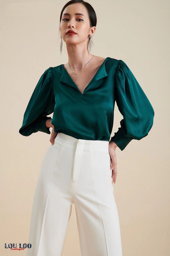 emerald green women's blouse