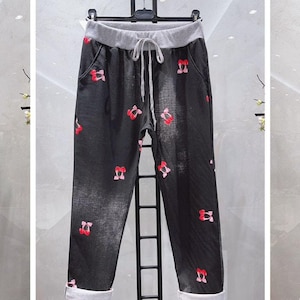 Damen Damen Blumen Kirschen Print Italienische Hose Jogginghose Unterhose Lässige Jogger