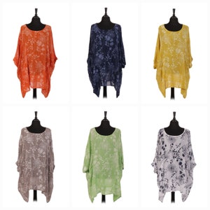 Floral Print Cotton Tunic Top: Italian Lagenlook, Batwing Sleeve Plus Size