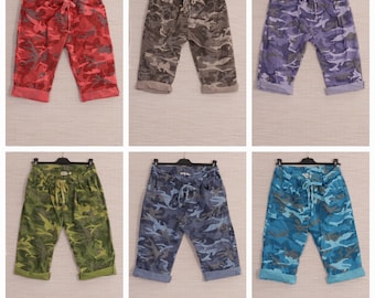 Italiaanse camouflageprint knielengte magische shorts gemaakt in Italië shorts