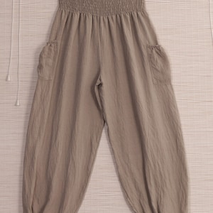 Made In Italy Smocked Harem Trousers with Side Pockets , Italian Yoga Pants Mocha