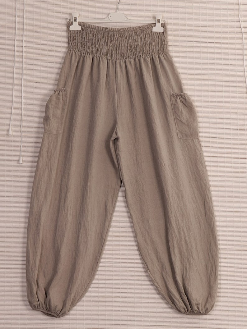 Made In Italy Smocked Harem Trousers with Side Pockets , Italian Yoga Pants Mocha