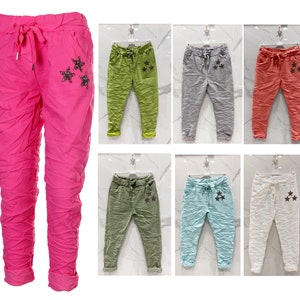 Italian Diamante Star Elasticated Magic Trousers Joggers, ladies magic pants, comfy trousers, Made in Italy