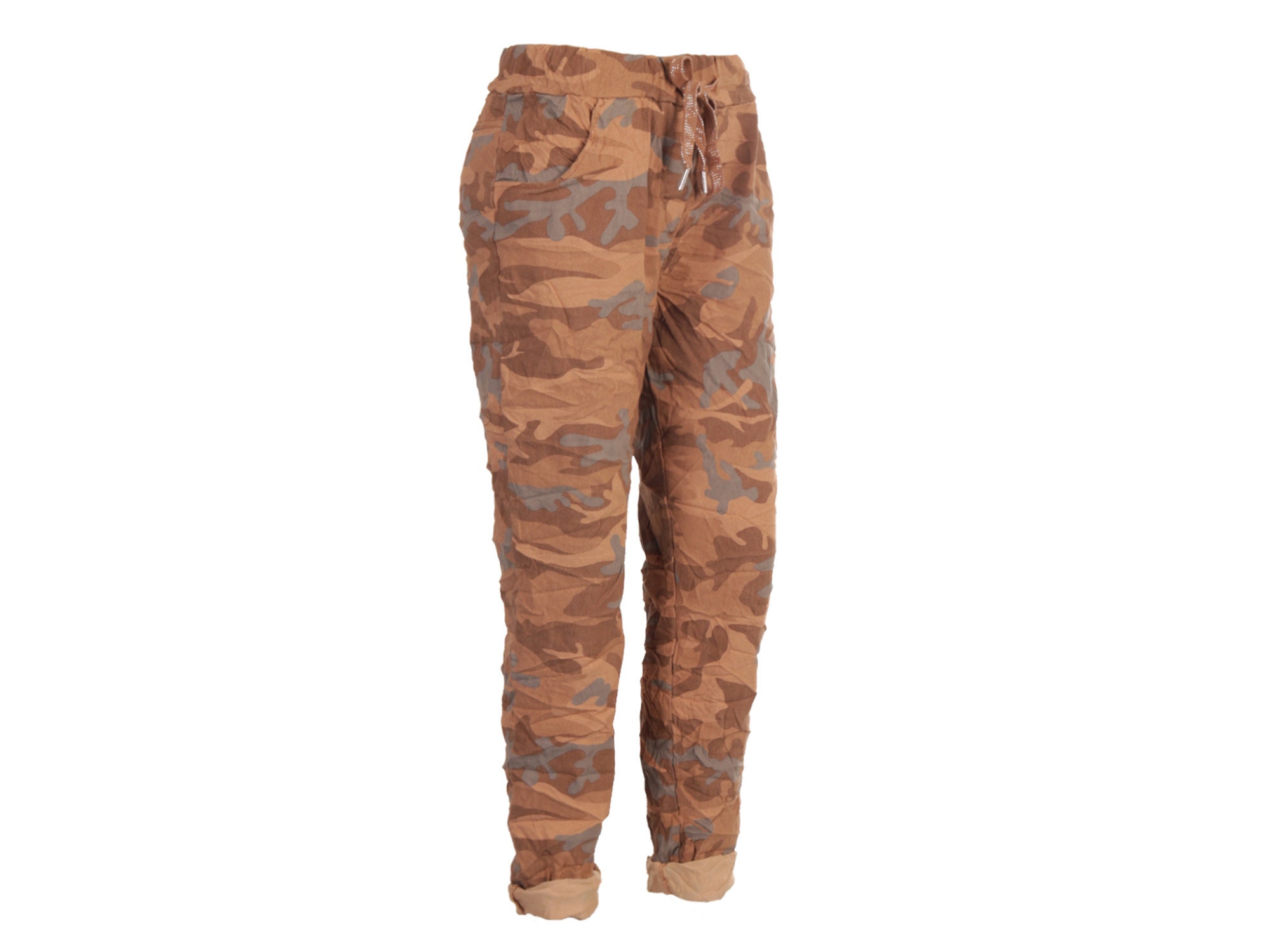 Italian Stretch Camo Pants, Made in Italy Camouflage Print Cotton Magic