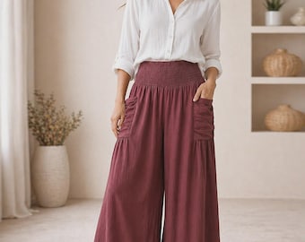 Italian Elasticated Smocked Waist Palazzo with side pockets
