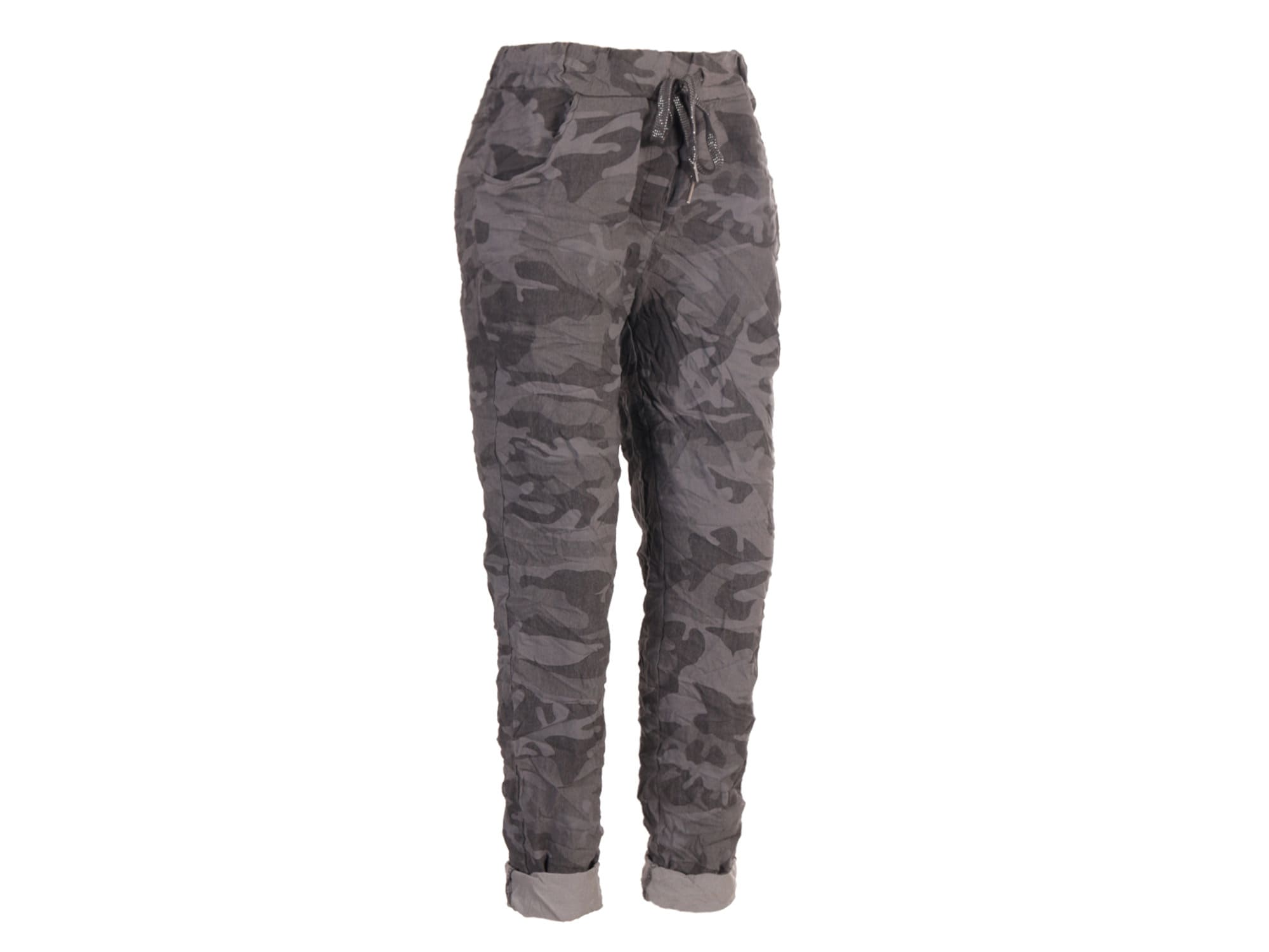 Italian Stretch Camo Pants, Made in Italy Camouflage Print Cotton Magic