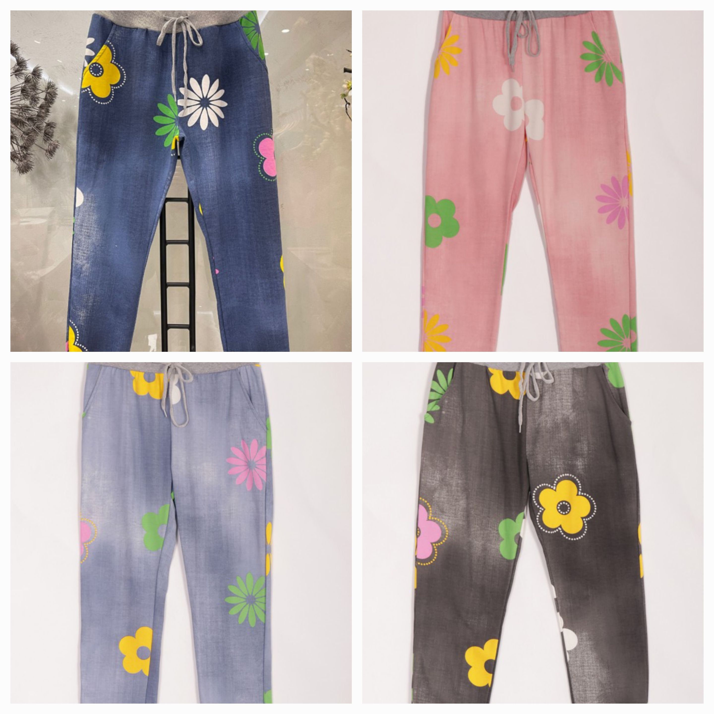 Womens  Pants Turn Up Lightweight Pants Summer Floral Star Print Cotton Italian Trousers
