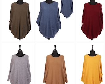 Ladies Italian Knitted Batwing Jumper Women Lagenlook Plait Back Lace Top