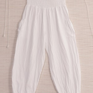 Made In Italy Smocked Harem Trousers with Side Pockets , Italian Yoga Pants White
