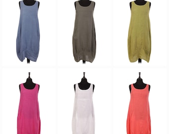 Italian Linen Lagenlook Dress With Side Ribbed Panel