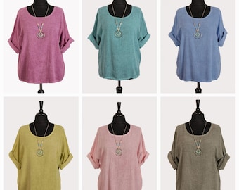Made In Italy Vintage Wash Lagenlook Batwing Linen blend Top