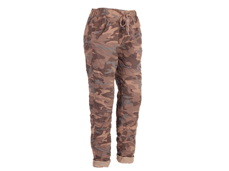 Italian Stretch Camo Pants, Made in Italy Camouflage Print Cotton Magic