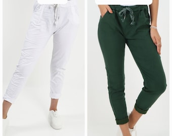 Pantalones De Trabajo Mujer Pantalones De Mujer Italianos Elásticos, Lisos, Mágicos Y Cómodos Con Efecto Lagenlook - España Pantalones Con Cintura Alta