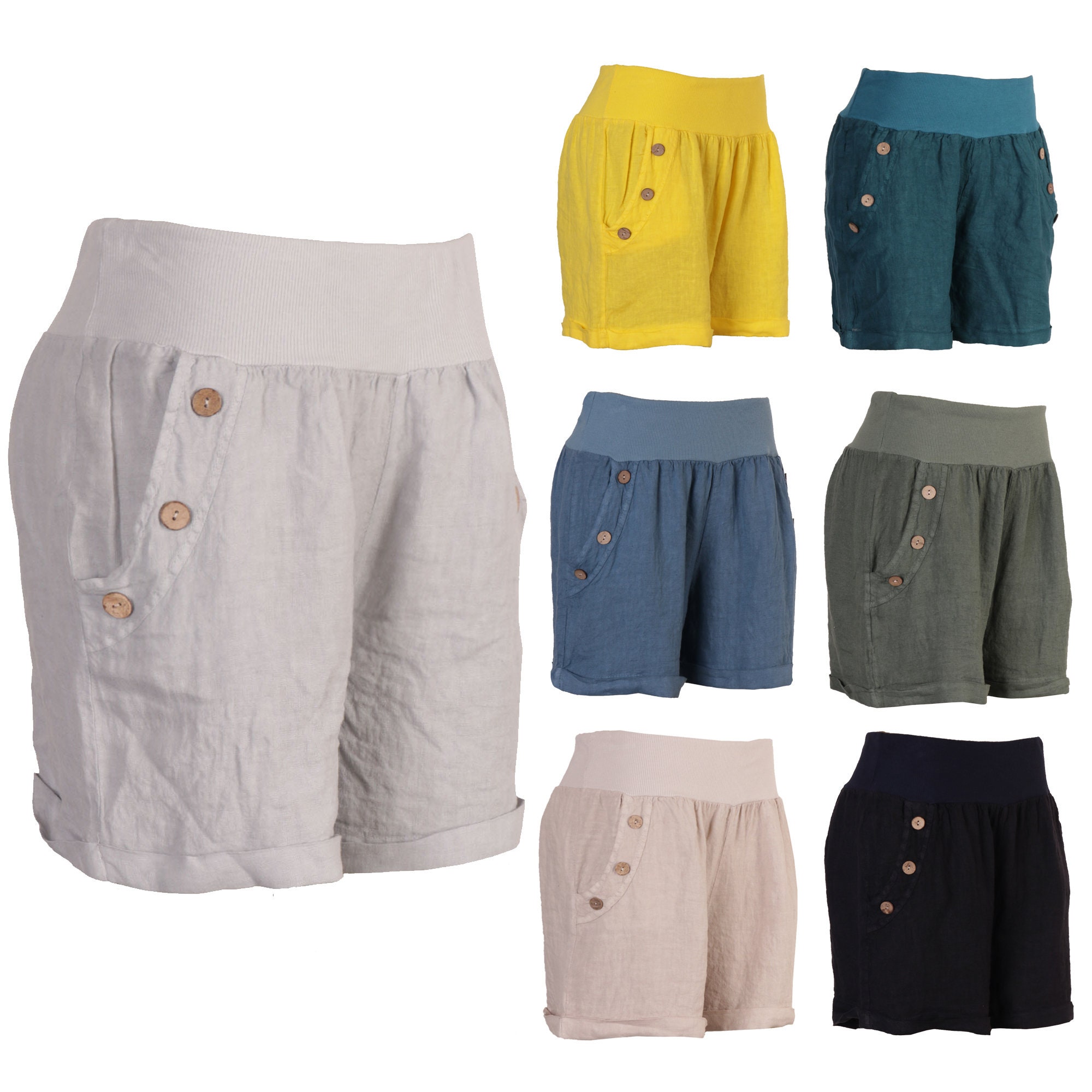 Button Decor Ruched Shorts Pantaloncini Eleganti Primavera E