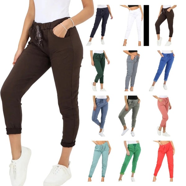 Pantalon italien extensible uni magique confortable Lagenlook pour femme