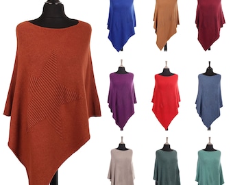 Women Italian Soft Knit Ribbed Star Poncho Cape Wrap Jumper Italian Knitwear