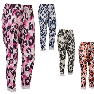 Women Italian Animal Print Magic Pants Trousers, Made in Italy stretchy Joggers - One Size Fits UK (10-16)