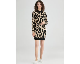 Women's Wool Mix Animal Pattern Knitted Jumper Dress