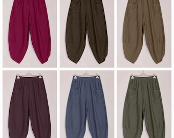 Italian Relaxed Fit Front Pockets Harem Trousers, Italian Yoga Pants