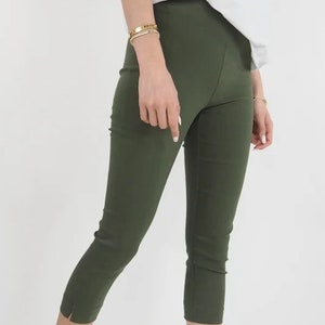 Italienische Caprihose Damen Gummizug Kurze 3/4 Hose Weiche Sommer Dreiviertelshorts Plus Größe Hose Khaki