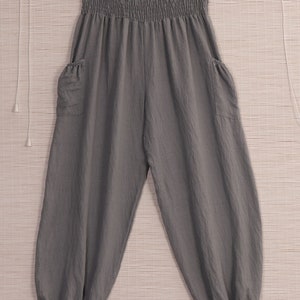 Made In Italy Smocked Harem Trousers with Side Pockets , Italian Yoga Pants Gray