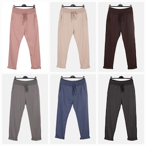 Women Ladies New Italian Elastic Waist Joggers Cotton Trousers Summer Plus Size