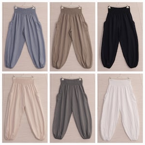 Made In Italy Smocked Harem Trousers with Side Pockets , Italian Yoga Pants